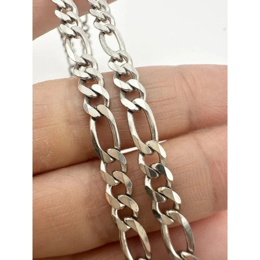925 Italy Sterling Silver Men's Figaro Chain Necklace 18